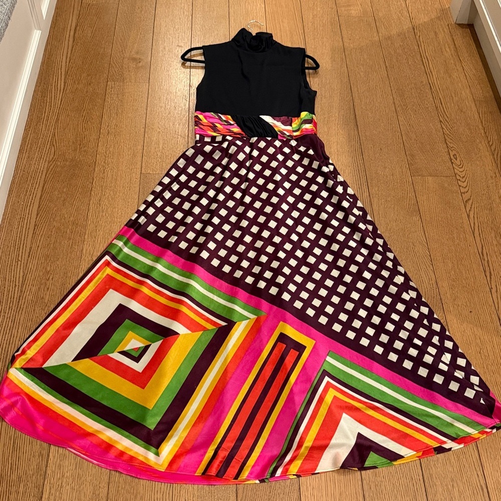 Vintage 1970s Geometric Maxi Dress Sleeveless - Picture 4 of 8